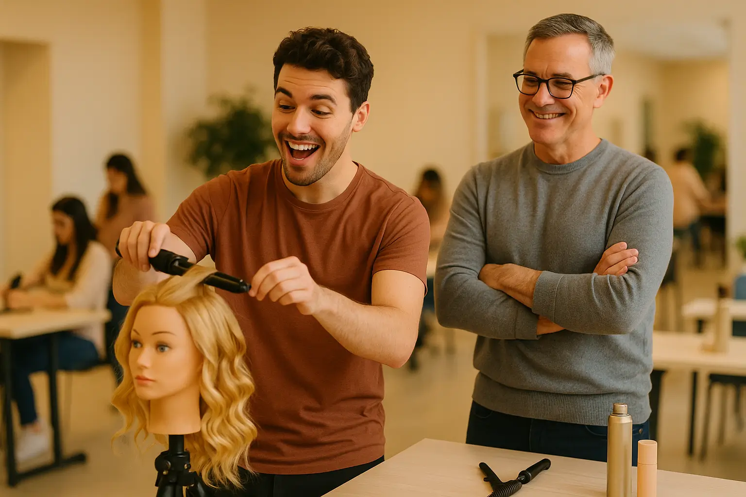 Демонстрация завивки с наблюдением преподавателя